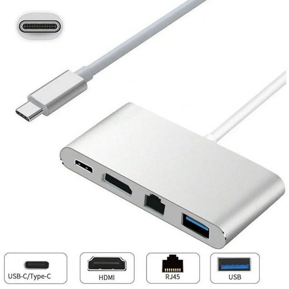 

4 in 1 Type-C to HDMI 4K+RJ45 Gigabit Ethernet USB 3.1 Type C HUB Adapter Splitter USB C For MacBook Pro HDTV