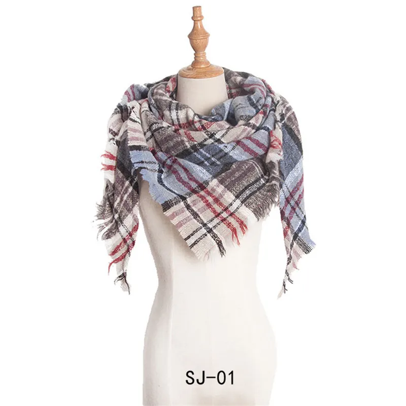Женский зимний клетчатый треугольный шарф, шали, теплые кашемировые шарфы, женское одеяло, шарф из шерсти, пашмины, женские шали, Платки для женщин - Цвет: 1