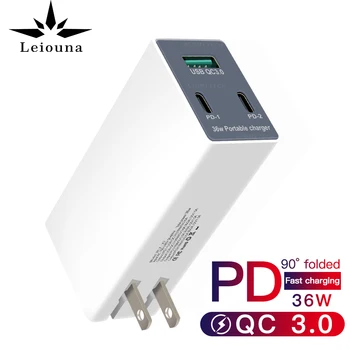 

leiouna 36W Quick Charge 3.0 USB Charger PD Charger For iPhone Type C USB C Portable Travel Wall Fast Charger For smart phone