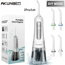 2 шт. Akunbem портативный профессиональный беспроводной водяной Флоссер перезаряжаемый Водонепроницаемый струйный зубной нити стоматологический Серфер 300 мл ирригатор для полости рта