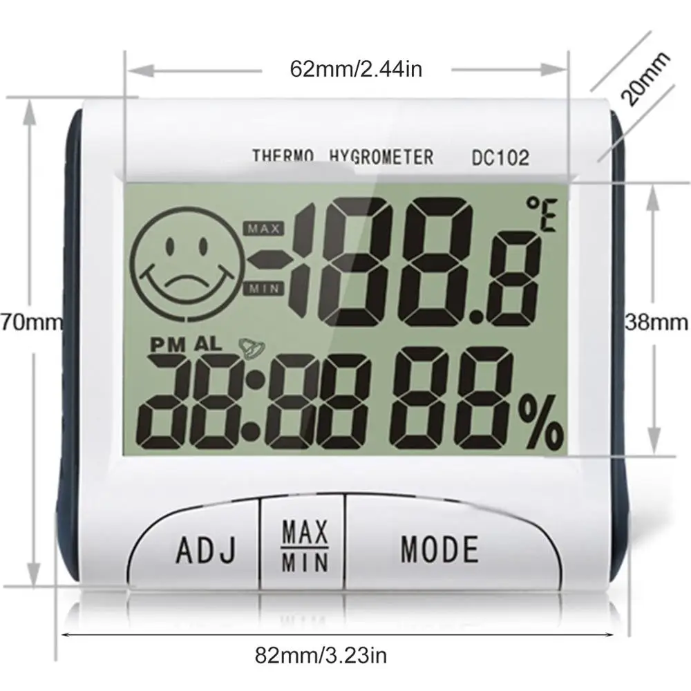 Мини ЖК-цифровой Комнатный термометр гигрометр Измеритель температуры и влажности Часы настольная Метеостанция DC102 с магнитной подставкой