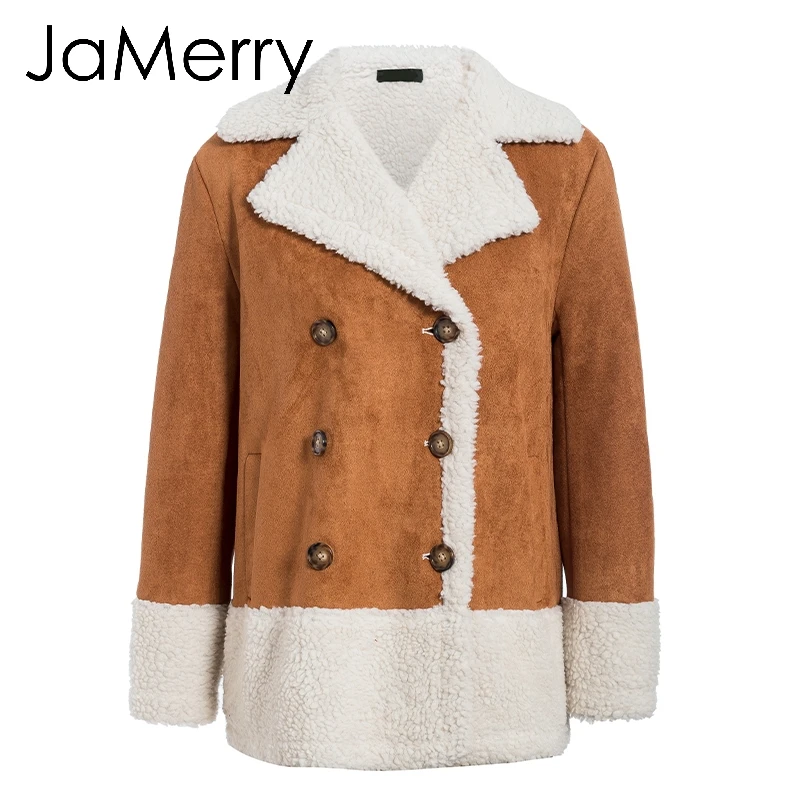 JaMerry/винтажное замшевое лоскутный мех, пальто для женщин, Осень-зима, пуговицы, карманы, женское теплое пальто, уличная шикарная длинная куртка