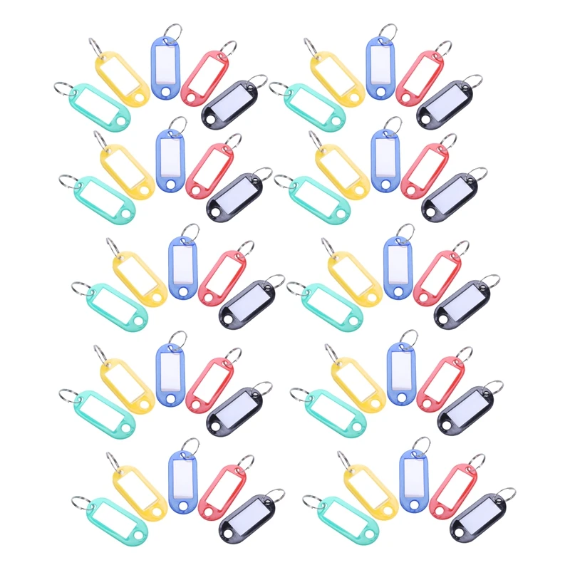 HFES 50 Pcs Plastic Keychain Key Tags ID Label Name Split Ring | Канцтовары для офиса и дома