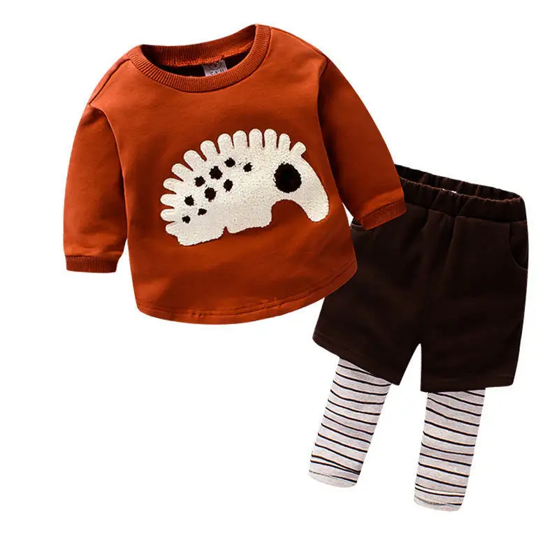 VIMIKID/комплект одежды для малышей; коллекция года; сезон осень; хлопковые однотонные повседневные штаны с длинной шерстью и мультяшным принтом+ повседневные штаны из двух предметов Детские комплекты одежды