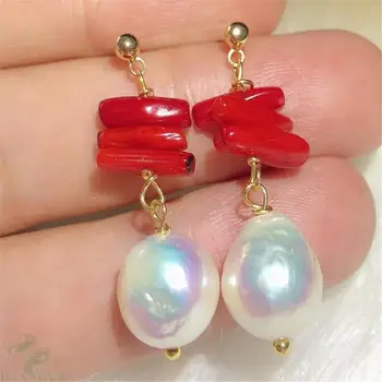 

White Baroque Pearl Earring Gold Ear Drop Hook Hoop Classic Wedding Party Gift Cultured Women