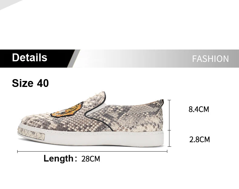Fashion embroidery pattern Python skin Quality Handmade Leisure Shoes for men bespoke Light luxury sneakers Flat sport shoes