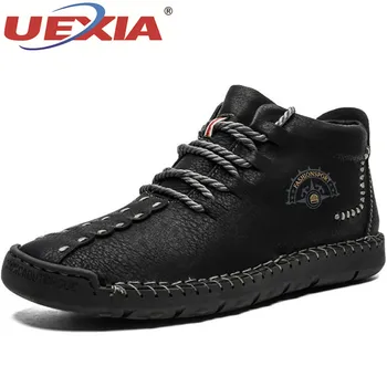 

UEXIA Handmade Men's Boots Winter With Fur Plush Warm Snow Boots Men Shoes Footwear Fashion Male Winter Leather Ankle Size 38-50