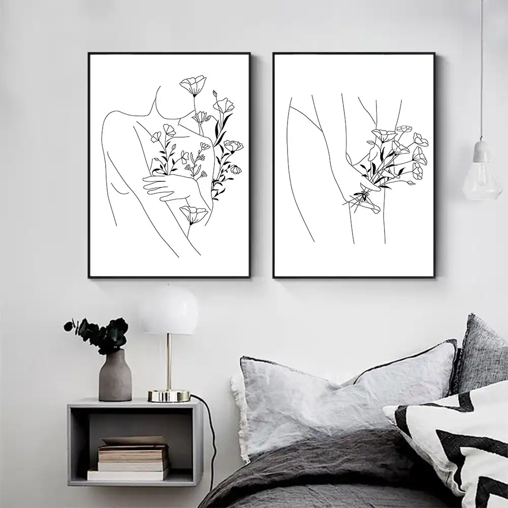 Sexy Girl Body Poster Flower Abstract Canvas Painting Line Drawing Wall Art Woman Line Print Nordic Wall Pictures Bedroom Decor Aliexpress