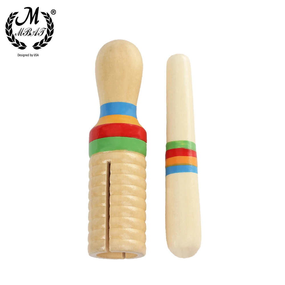 M MBAT Wooden Musical Instrument Children Kid Toys Sound Tube Small Single-Threaded Ring Percussion Cylinder Croak Frog Barrel