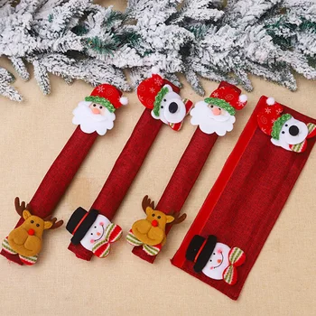 

4pcs Christmas Refrigerator Door Protective Set Anti-Static Double Door Handle Covers Set Decorations Microwave Oven Dishwasher