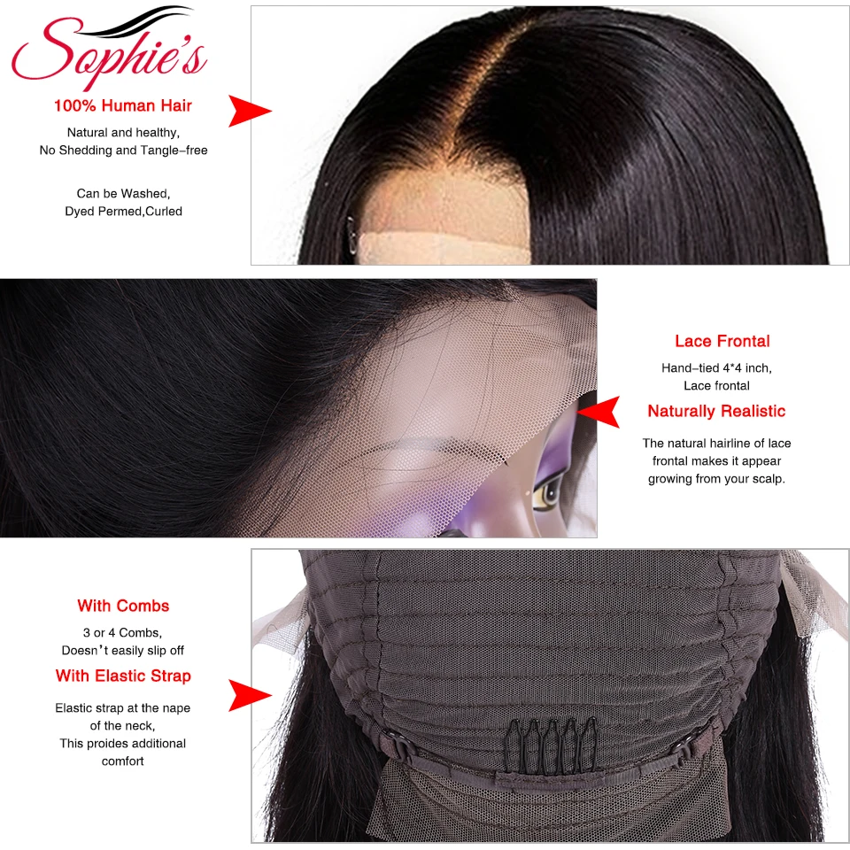 Goede Sophie S 4*4 Vetersluiting Korte Bob Menselijk Haar Pruiken Pre Geplukt Braziliaanse Straight Menselijk Haar Pruiken 150% Dichtheid Remy Pruik 8 14\