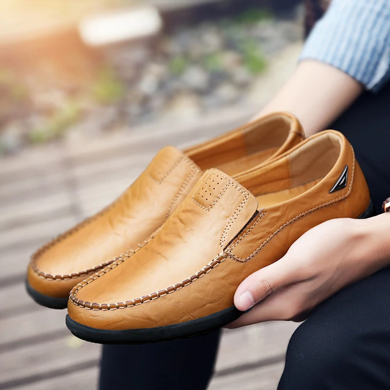 Mocasines de conductor de lujo Zapatos casuales cuero genuino Sapato negro marrón Slip on mocasines coser a mano hombre| Mocasines| - AliExpress