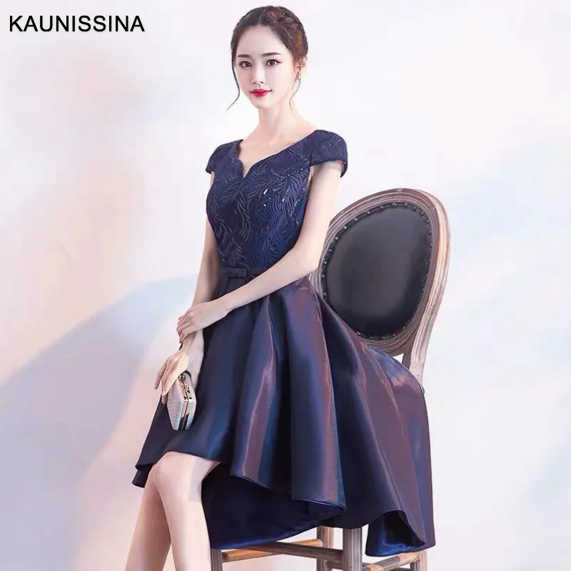 KAUNISSINA, новинка, корейское коктейльное платье, свадебные аппликации, короткий рукав, асимметричное, Формальное, выпускное, вечерние, ТРАПЕЦИЕВИДНОЕ, коктейльное платье