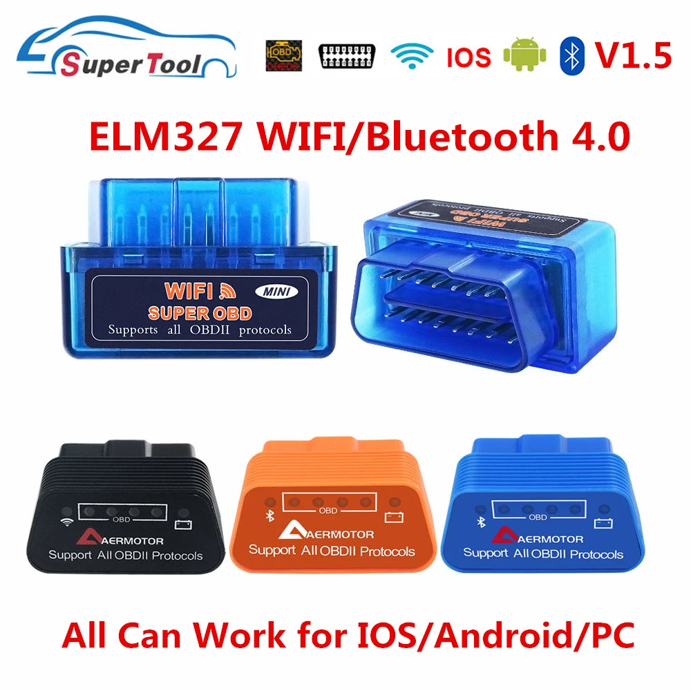 OBD2 ELM327 Bluetooth V2.1 WIFI Dispositivo de diagnóstico profesional Escáner de coche para automóvil Camión DHL 