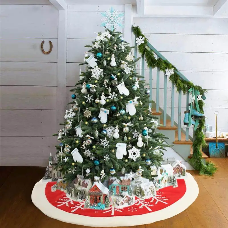 

90cm Christmas Tree Print Skirt White Edge Red Heart Apron Home Party Decor