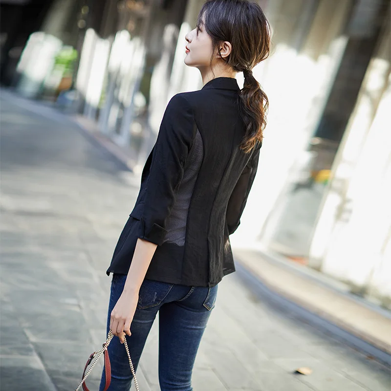 

Spring And Summer Thin Flax Slim Fit Slimming One-Button Cotton Linen Solid Color Half-sleeve Shirt Small Suit WOMEN'S Coat Vers
