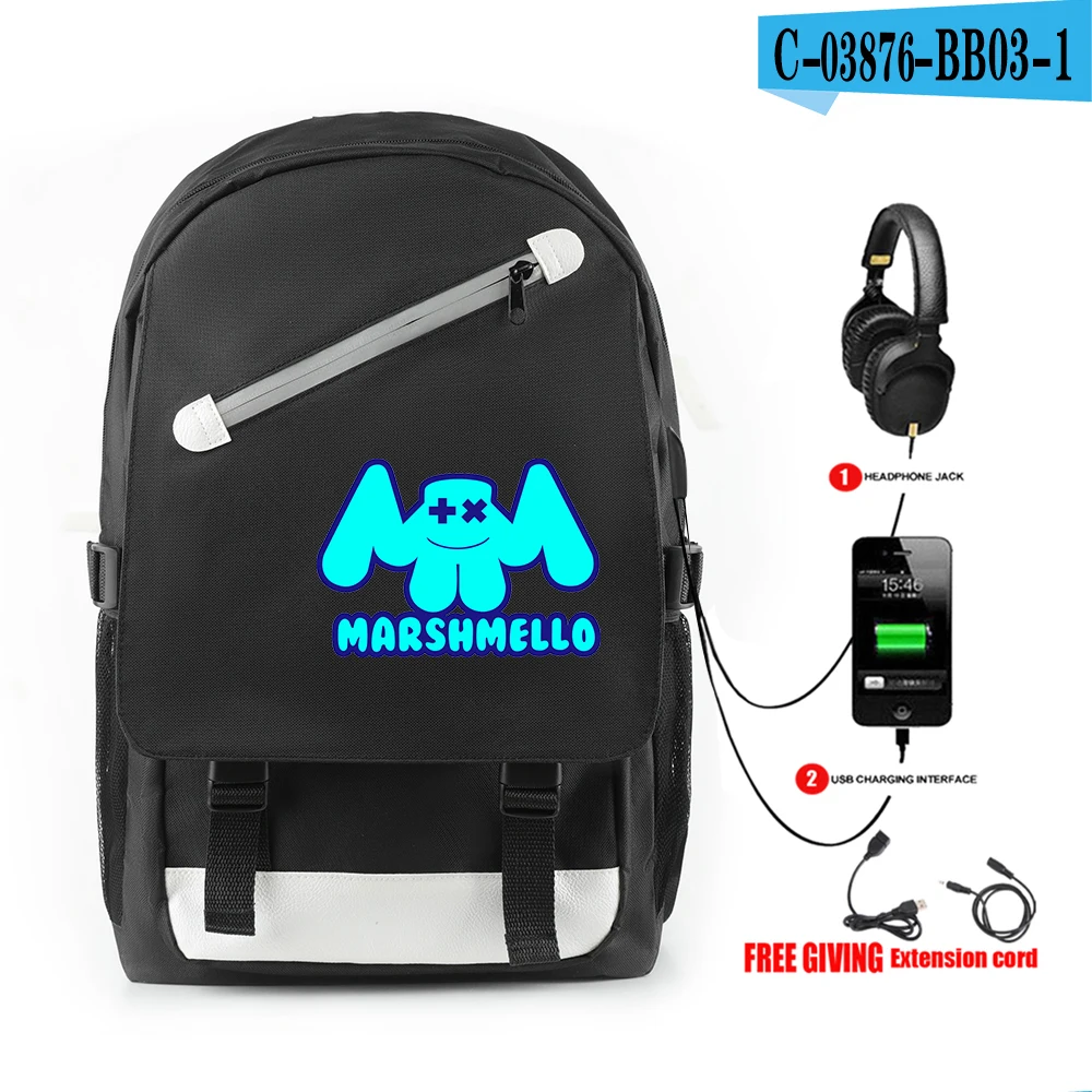 DJ Marshmallow рюкзак модные школьные рюкзаки для мальчиков и девочек студенческие сумки Оксфорд USB зарядное устройство многофункциональная дорожная сумка для ноутбука - Цвет: C