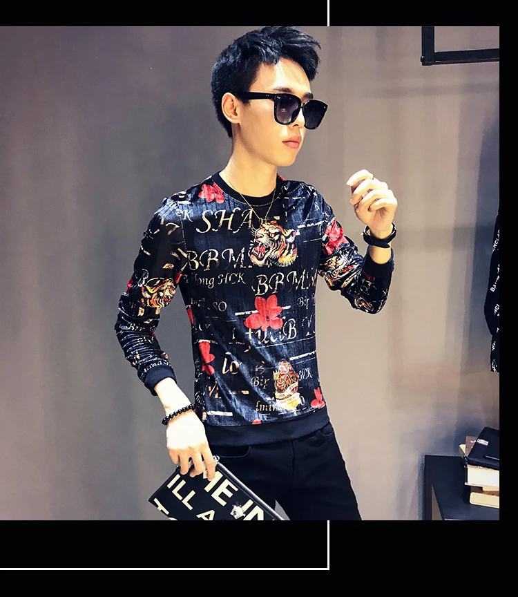 Дизайнерская футболка с принтом Homme Club Outfit, Мужская облегающая бархатная футболка с длинным рукавом и круглым вырезом, осень, роскошная мужская Велюровая футболка