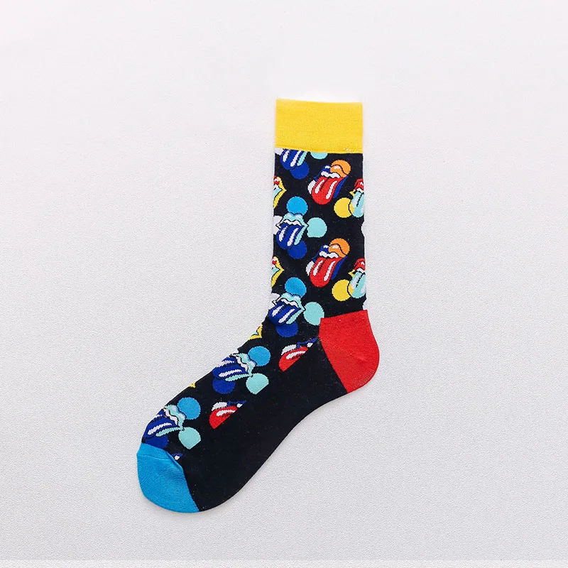 1 пара мужских носков яркие цветные хлопковые прически забавные мужские носки до середины икры для деловая повседневная одежда свадебный подарок - Цвет: 1