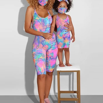 

Summer 2020 Family Sleeveless Bodysuit Tie Dye Print Yoga set mom and daughter matching baby girl clothes MINI and MAMA Playsuit