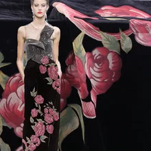 Осень розы печати выдалбливают шелк Бархат Ткань для платья Базен riche getzner tissu Африканский telas tissus tecido stoffen tela