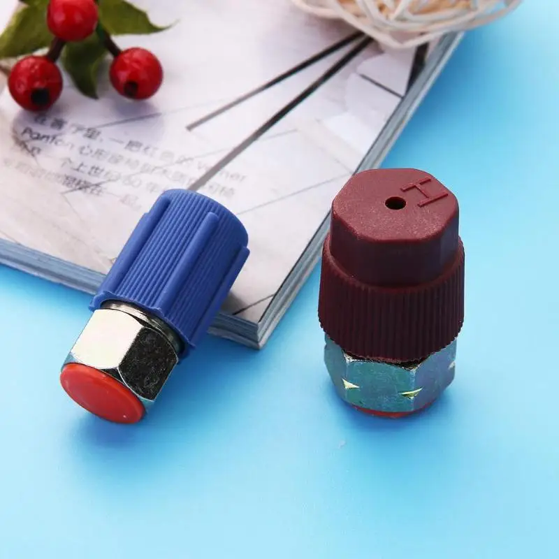 Car Retrofit 7/16 to 3/8 Conversion Adapter R12 to R134a High/Low AC Fitting for Automobiles Air Conditioner Red Blue