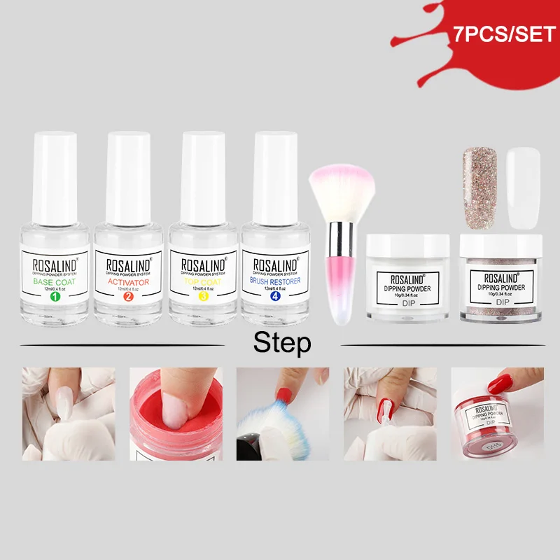 RP-7PCS-01 ROSALIND блестящий порошок, гель для ногтей, натуральный сухой хромовый пигмент для ногтей, Пылезащитная голографическая пудра, набор для гель-лака, маникюра - Цвет: RP-7PCS-01