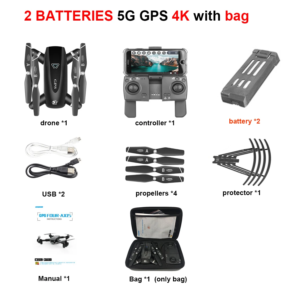 Дрон S167 gps 4K HD 1080P 5G wifi FPV Дрон полёт 20 минут высота для поддержания пульт управления квадрокоптером расстояние 500 м Дрон камера - Цвет: 5G GPS 4K 2B