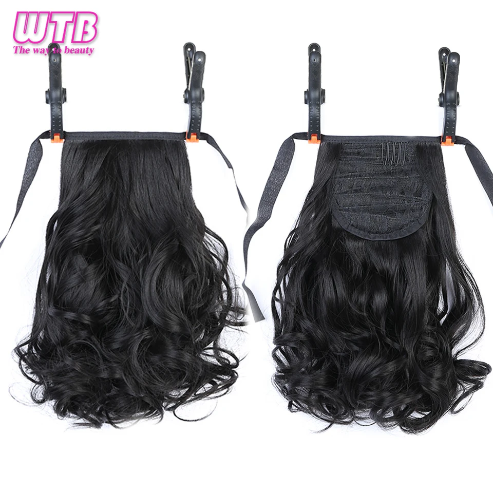 WTB Synthetic Short Wavy Ponytail Heat Resistant Drawstring Hairpiece Black Brown Hair Tail Natural Clip In Hair Extensions
