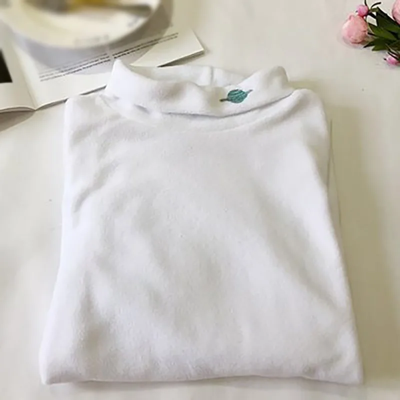 

Autumn Fleece Planet Embroidered Fashion T Shirt Women Long Sleeve Half High Collar T-shirt Women Casual Bottoming Tops