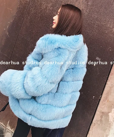 Light blue Размера плюс зимняя верхняя одежда меховое пальто из искусственного меха женская куртка с высоким воротником и длинным рукавом из искусственного меха fourrure abrigos mujer - Цвет: Light blue