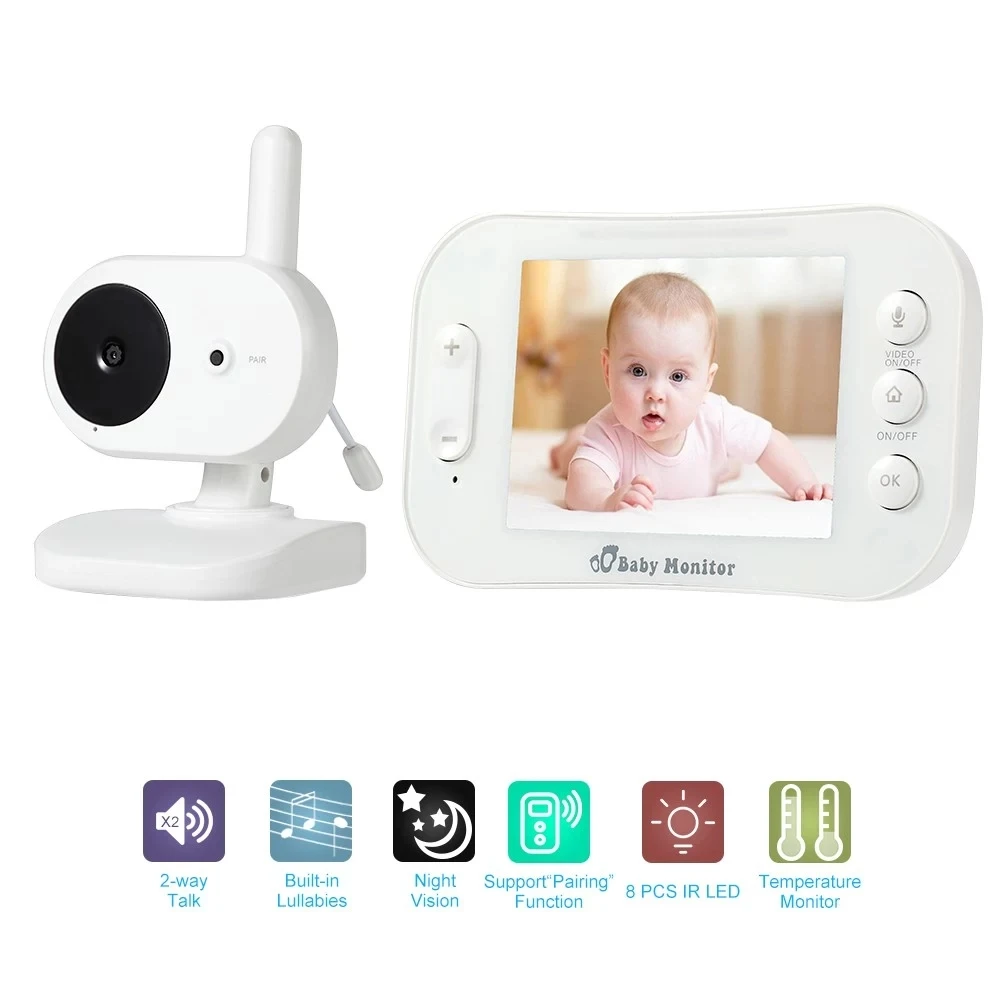

3.5 Inch Wireless TFT LCD Video Baby Monitor Kits Two-Way Audio Video IR Night-Vision Camera Real-Time Temperature Lullabies Bab
