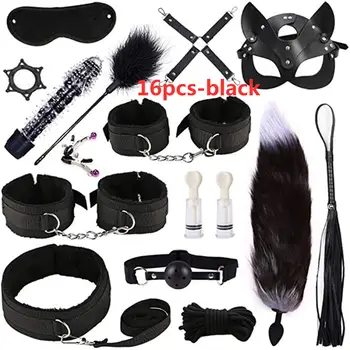 Exotic sex toys, leather plush sexy bondage bundle set, gag, whip, butt plug, sex toys for women, nipple clips, erotic sex toys 2