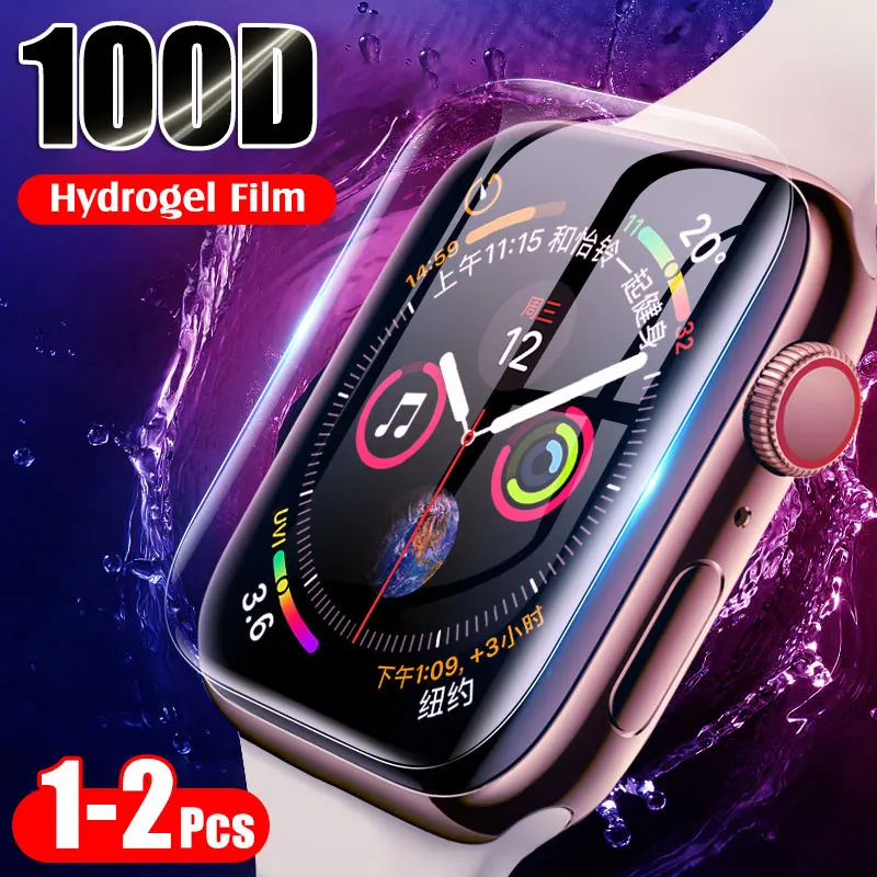 1-2 шт 100D полное покрытие Гидрогелевая пленка для Iwatch 1 2 3 4 Защита экрана для Apple watch 38 40 42 44 мм мягкая защитная пленка