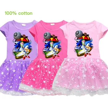 

New 2020 Dress for Girls Children Cartoon Vtidos Kids Tutu Toddlers Summer Princs Sonic The Hedgehog
