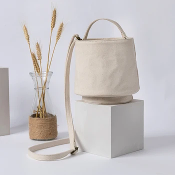 

High sense canvas bucket bag women small fresh wild portable diagonal small bag women