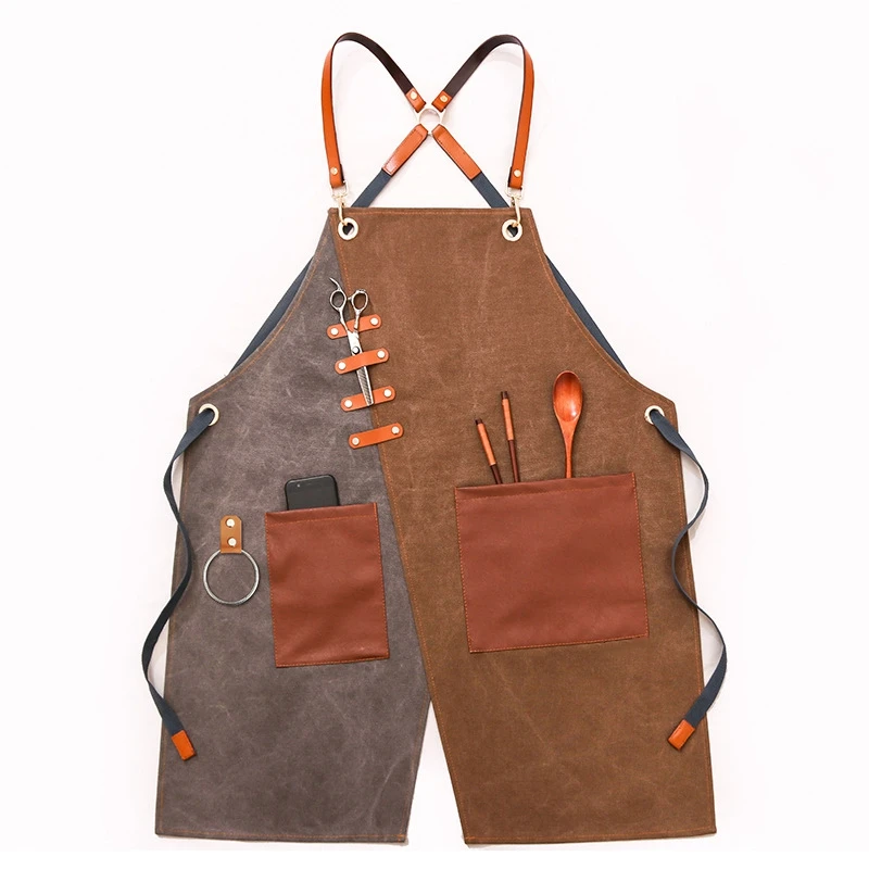 Fábrica atacado denim avental estilo coreano roupas de trabalho masculino barbeiro café loja garçom cintura feminina logotipo personalizado avental trabalho