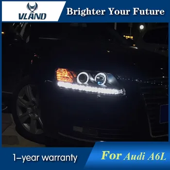 

2Pcs Front Lamp For Audi A6L Headlights Double Angel Eyes 2005-2012 Head Lamp bi-xenon Projector H7 D2H