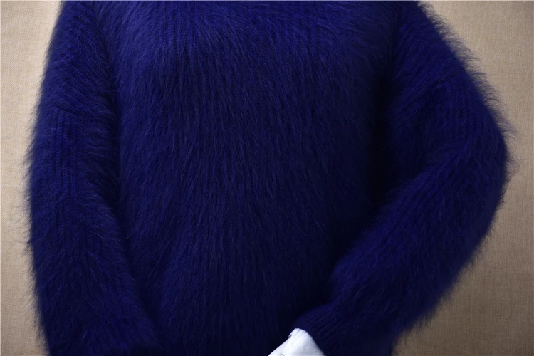 Женский свитер большого размера из мягкого Ангорского кроличьего меха, вязаная водолазка, Женские базовые блузки, кашемировый пуловер с коротким передом сзади