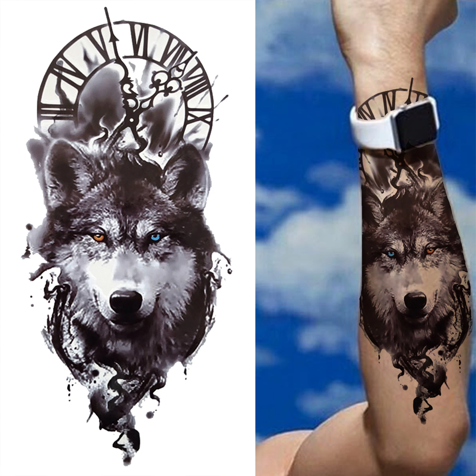 Tatouage Tete De Loup Realiste Tatouage temporaire pour hommes et femmes, équipement pour adultes, crâne  de tigre noir, Lion, autocollant réaliste, faux loup, forêt, bras, jambe -  AliExpress Beauté & Santé