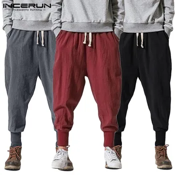 

INCERUN Men Solid Comfort Cotton Harem Pants Fashion Joker Hip-hop Mens Sweatpants Joggers Streetwear Male Stretch Elastic Pants