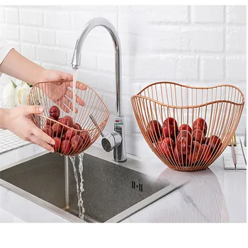 

Fruit Basket Fruit Plate Iron Kitchen Drain Rack Countertop Metal Storage Basket Snack Display Storage Holder Tray Organization