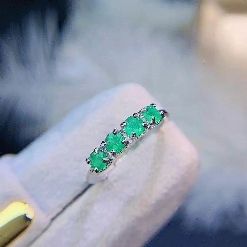 

grace array straight line Natural green emerald Ring S925 Silver Natural Gemstone Ring Women's girl party ewelry