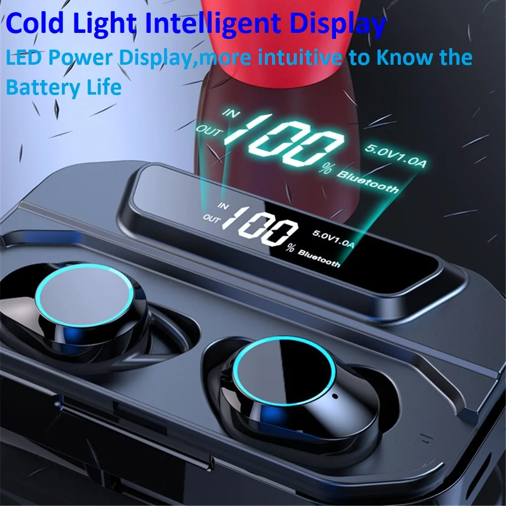 G02 TWS 5.0 Bluetooth 6D Stereo Earphone Wireless Earbud Stereo Headset 3300mAh LED Smart Power Bank Phone Holder elari nanopods