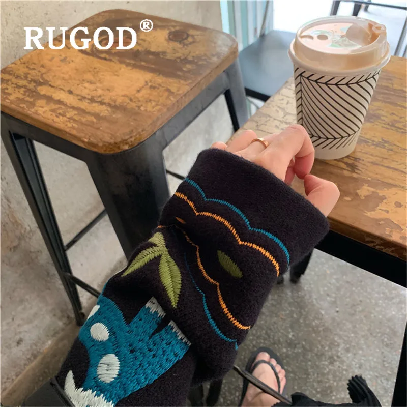 RUGOD осенний Женский вышитый Хлопковый вязаный кардиган с животным рисунком травы, вышитый милый свитер, шикарное уютное пальто