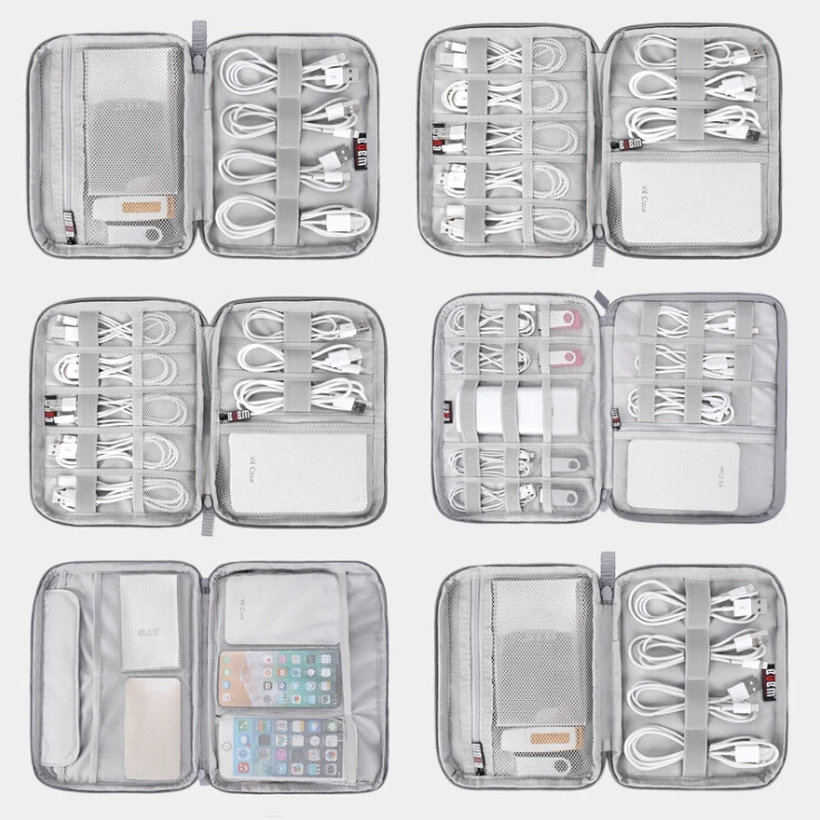 

Gray Digital Storage Bag USB Data Cable Organizer Earphone Wire Bag Pen Power Bank Travel Kit Case Pouch Electronics Accessories