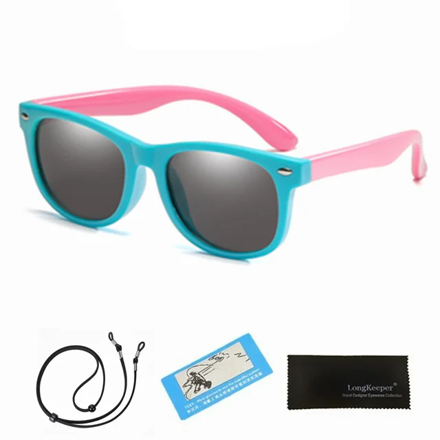 Резиновые Детские поляризованные солнцезащитные очки с ремешком для мальчиков и девочек TR90 Гибкая защитная рамка фирменный дизайн Gafas - Цвет линз: light blue pink