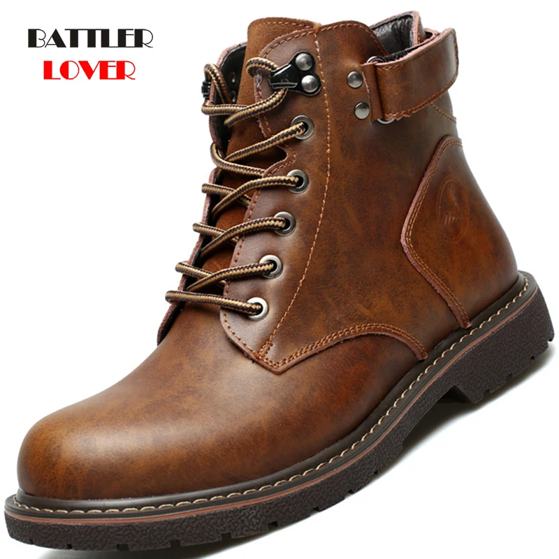 Winter Men Ankle Boots Comfortable Thick Plush Warm Men Snow Boots Split Leather Autumn Outdoor Man Motorcycle Footwear