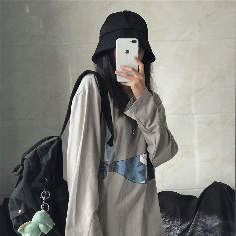 Ulzzang, женская футболка, Корейская одежда, Harajuku, Kawaii, готический аниме, футболка с длинными рукавами, топы, уличная одежда, Femme, графическая футболка