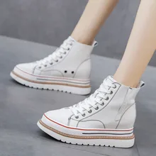 Новая модная Осенняя обувь с высоким берцем, на толстой подошве, с сеткой, визуально увеличивающая рост, в Корейском стиле; дышащая женская обувь из искусственной кожи; I4-16